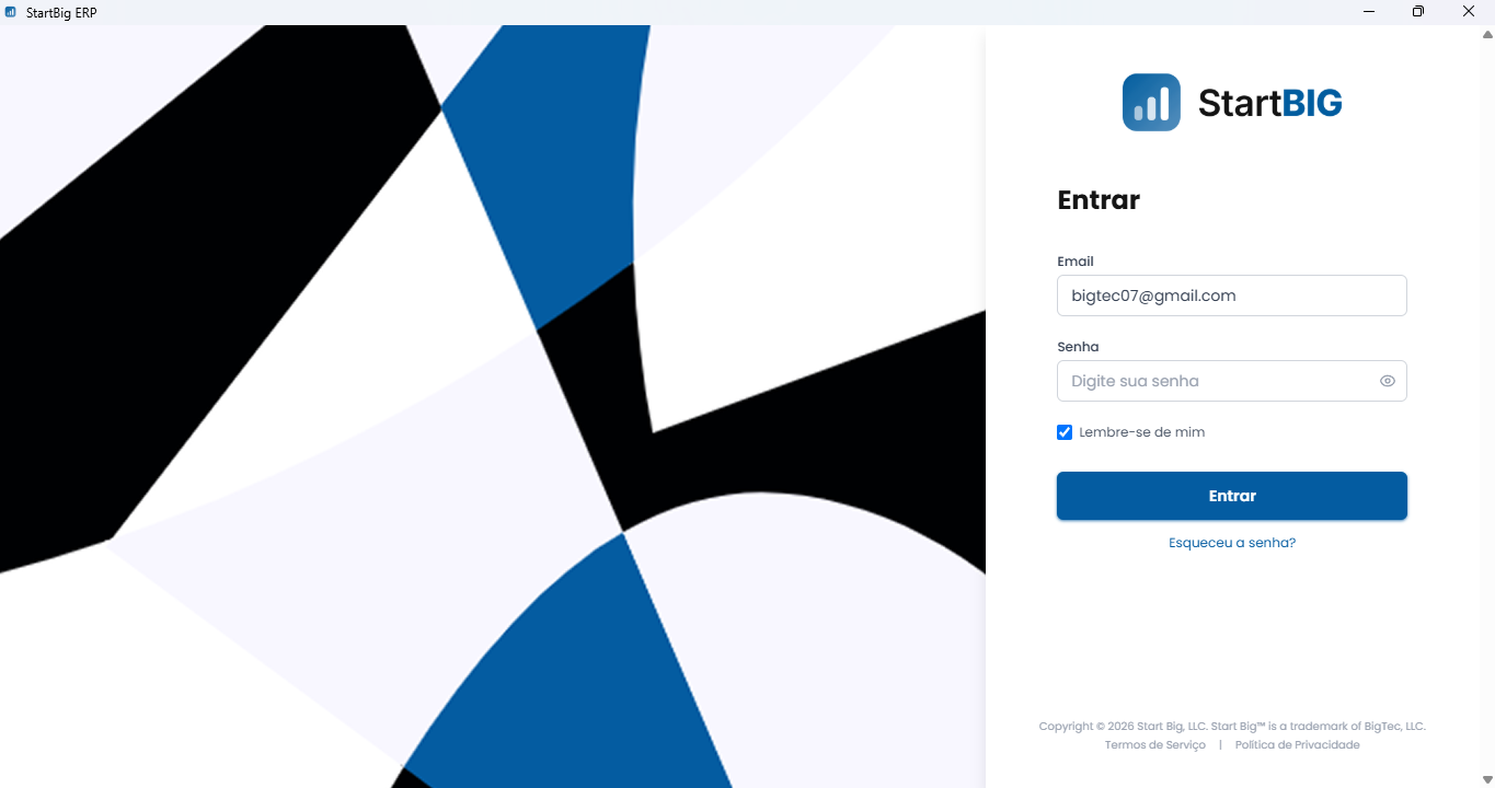 Tela de login do StartBIG ERP